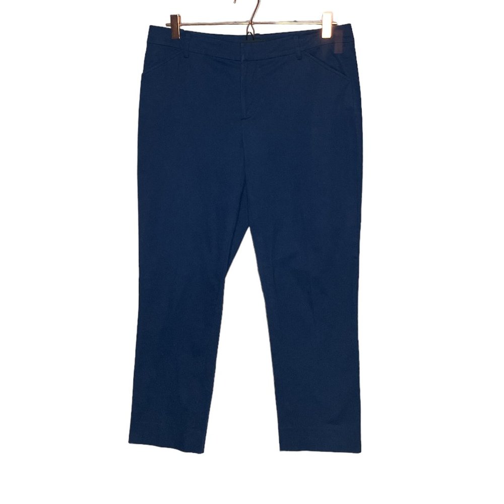 Ralph Lauren Black Label Size 10 Blue Stretch Cotton Slim Straight Crop‎ Pants